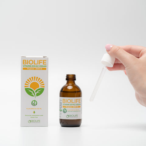 Biolife D3K2 Vegan 50 ml – Vitamina D3 e K2 ad Alta Concentrazione per Ossa, Muscoli e Sistema Immunitario - Gocce 2000 UI