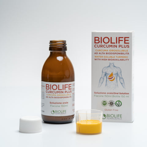 Biolife Curcumin Plus | Nuova Formulazione Curcuma Liquida | Flacone in vetro da 150 ml | Massima Biodisponibilità | VEGANOK