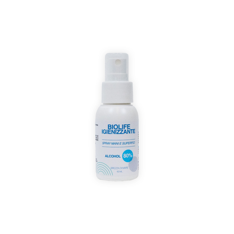 BIOLIFE IGIENIZZANTE MANI | Spray per mani e superfici | ALCOHOL 80% | Brezza di mare 60 ml