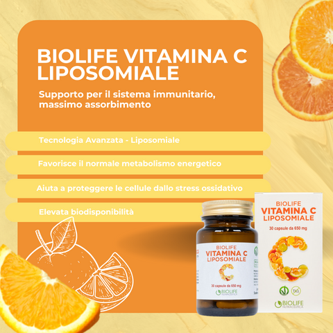 Biolife Vitamina C Liposomiale | 30 capsule da 650mg | Supporto per il sistema immunitario | massimo assorbimento di Vitamina C