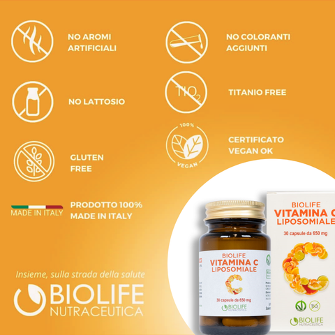 Biolife Vitamina C Liposomiale | 30 capsule da 650mg | Supporto per il sistema immunitario | massimo assorbimento di Vitamina C