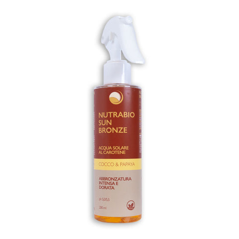 NUTRABIO SUN BRONZE | Acqua solare al Carotene | Cocco & Papaya | Abbronzatura intensa e dorata | 200 ml