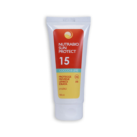 NUTRABIO SUN PROTECT | Crema protezione solare MEDIA spf 15 | Cocco & Lime | Protegge Previene Lenisce Idrata | 100 ml