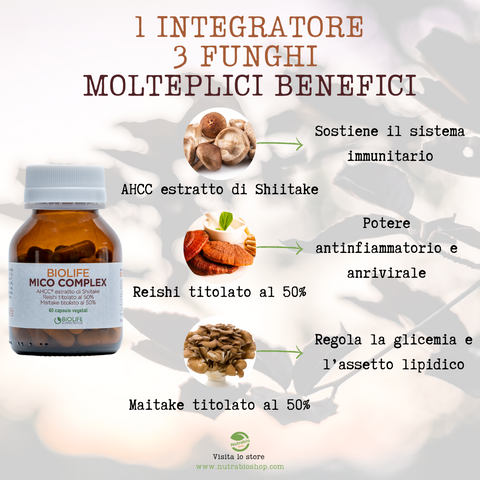 Biolife Mico Complex 60 capsule da 500 mg | AHCC Authentic®, Reishi titolato al 50% e Maitake titolato al 50% | Potente supporto micoterapico
