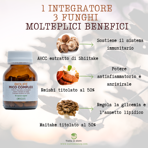 Biolife Mico Complex 60 capsule da 500 mg | AHCC Authentic®, Reishi titolato al 50%  e Maitake titolato al 50% | Potente supporto micoterapico