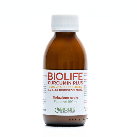 Biolife Curcumin Plus | Nuova Formulazione Curcuma Liquida | Flacone in vetro da 150 ml | Massima Biodisponibilità | VEGANOK