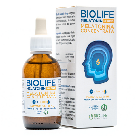 Biolife Melatonin Strong | Melatonina PURA in gocce | Flacone in vetro da 50ml | Prodotto ad alta concentrazione 1 Goccia - 1mg | Prodotto VEGANOK