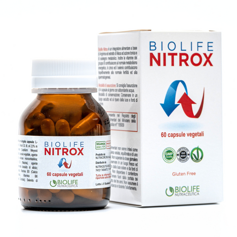 Biolife Nitrox | 60 capsule vegetali da 550 mg | Integratore di L-Arginina e Maca Aumenta le prestazioni VASODILATATORE