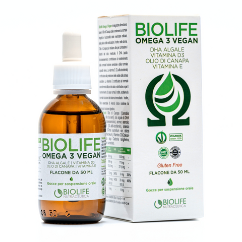 Biolife Omega 3 Vegan in Gocce – Integratore a Base di Olio di Canapa, DHA Vegetale, Vitamina E e Vitamina D3