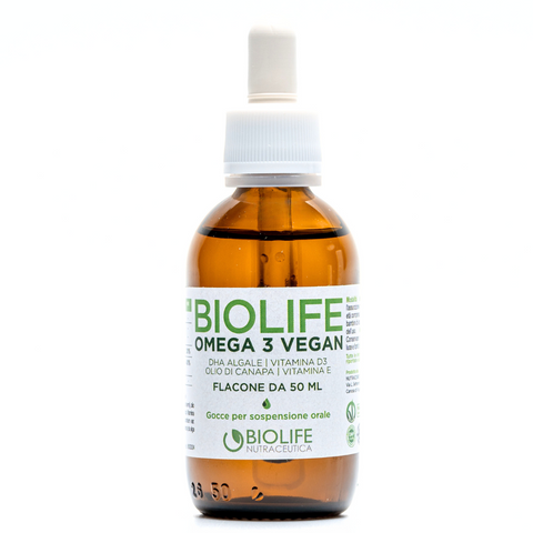 Biolife Omega 3 Vegan in Gocce – Integratore a Base di Olio di Canapa, DHA Vegetale, Vitamina E e Vitamina D3