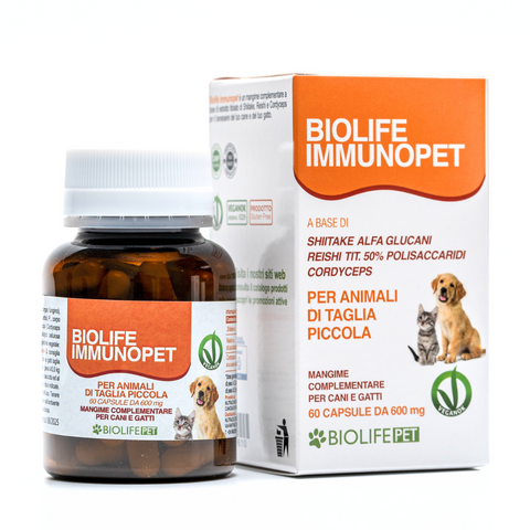 Biolife Immunopet | 60 capsule per Taglia Piccola | A base di Shiitake, Reishi titolato 50% e Cordyceps