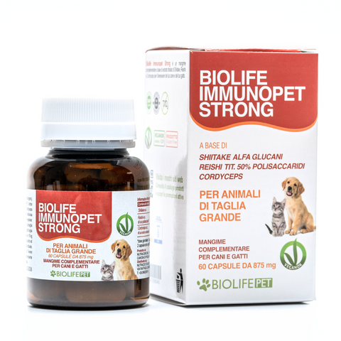 Biolife Immunopet Strong per Taglia Grande - A base di Shiitake, Reishi titolato 50% e Cordyceps - 60 cps