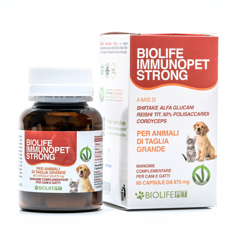 Biolife Immunopet Strong | 60 capsule per Taglia Grande | A base di Shiitake, Reishi titolato 50% e Cordyceps