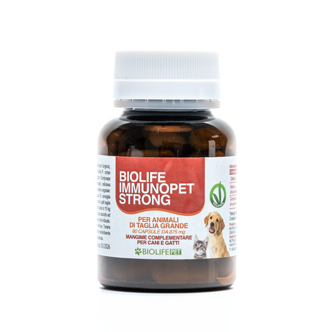 Biolife Immunopet Strong | 60 capsule per Taglia Grande | A base di Shiitake, Reishi titolato 50% e Cordyceps