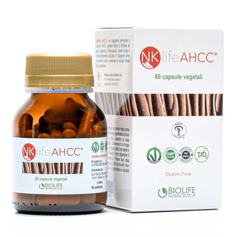 NKlife AHCC® 60 capsule da 600mg | Certificato AHCC Authentic® | Supporto Sistema immunitario | 100% estratto di Fungo Shiitake Lentinula Edodes | Prodotto VEGANOK