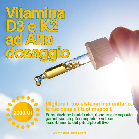 Biolife D3K2 Vegan 50 ml – Vitamina D3 e K2 ad Alta Concentrazione per Ossa, Muscoli e Sistema Immunitario - Gocce 2000 UI
