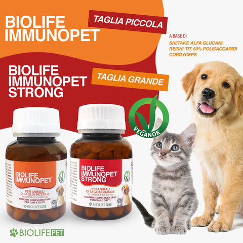 Biolife Immunopet | 60 capsule per Taglia Piccola | A base di Shiitake, Reishi titolato 50% e Cordyceps