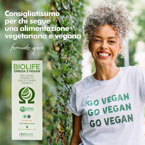 Biolife Omega 3 Vegan in Gocce – Integratore a Base di Olio di Canapa, DHA Vegetale, Vitamina E e Vitamina D3