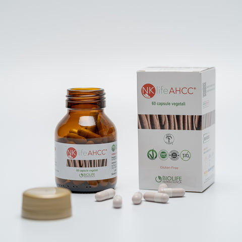 NKlife AHCC® 60 capsule da 600mg | Certificato AHCC Authentic® | Supporto Sistema immunitario | 100% estratto di Fungo Shiitake Lentinula Edodes | Prodotto VEGANOK