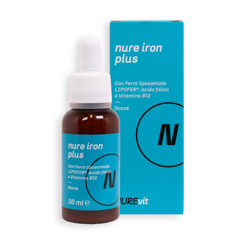 NURE Iron Plus Gocce Orali 30 ml - Ferro Microincapsulato, Vitamina B12 e Acido Folico per Anemia e Stanchezza