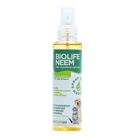 Biolife Neem | Olio di Neem Flacone 100 ml |Prodotto per animali | Rimedio naturale contro pulci, zecche e zanzare|