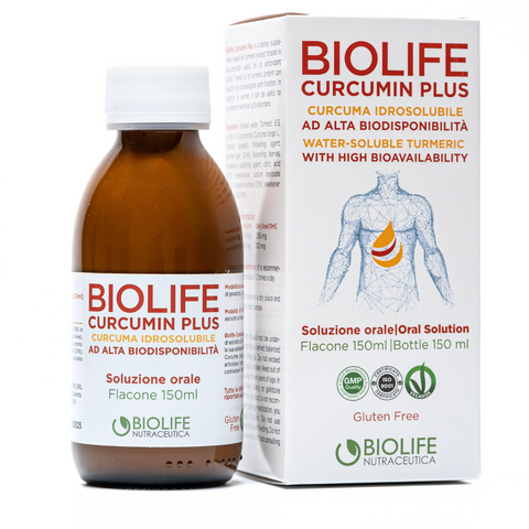 Biolife Curcumin Plus | Nuova Formulazione Curcuma Liquida | Flacone in vetro da 150 ml |  Massima Biodisponibilità | VEGANOK