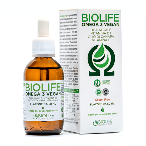 Biolife Omega 3 Vegan in gocce | Olio di Canapa, DHA, Vit. E e Vit. D3 | Certificato VEGANOK