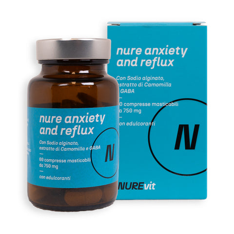 NURE Anxiety and Reflux - 60 Compresse Masticabili da 750 mg | Rilassamento Mentale e Benessere Gastrico